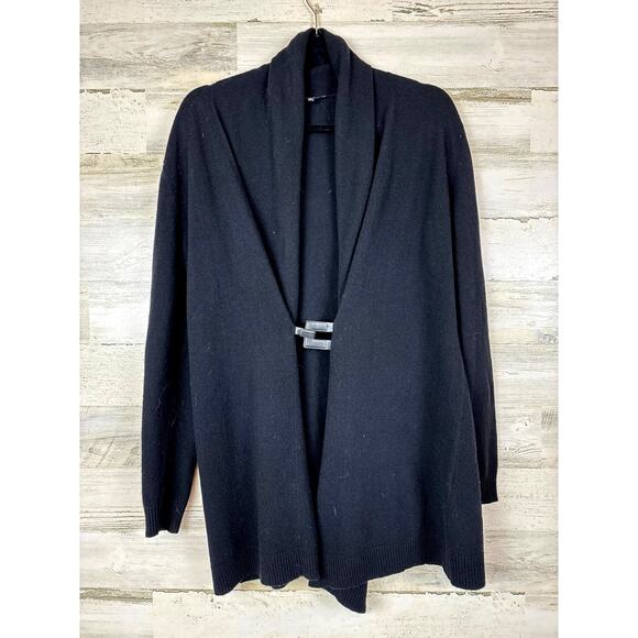 Lafayette 148 Women’s L Black Cashmere Blend Long Cardigan Leather Clasp Closure - Picture 1 of 6